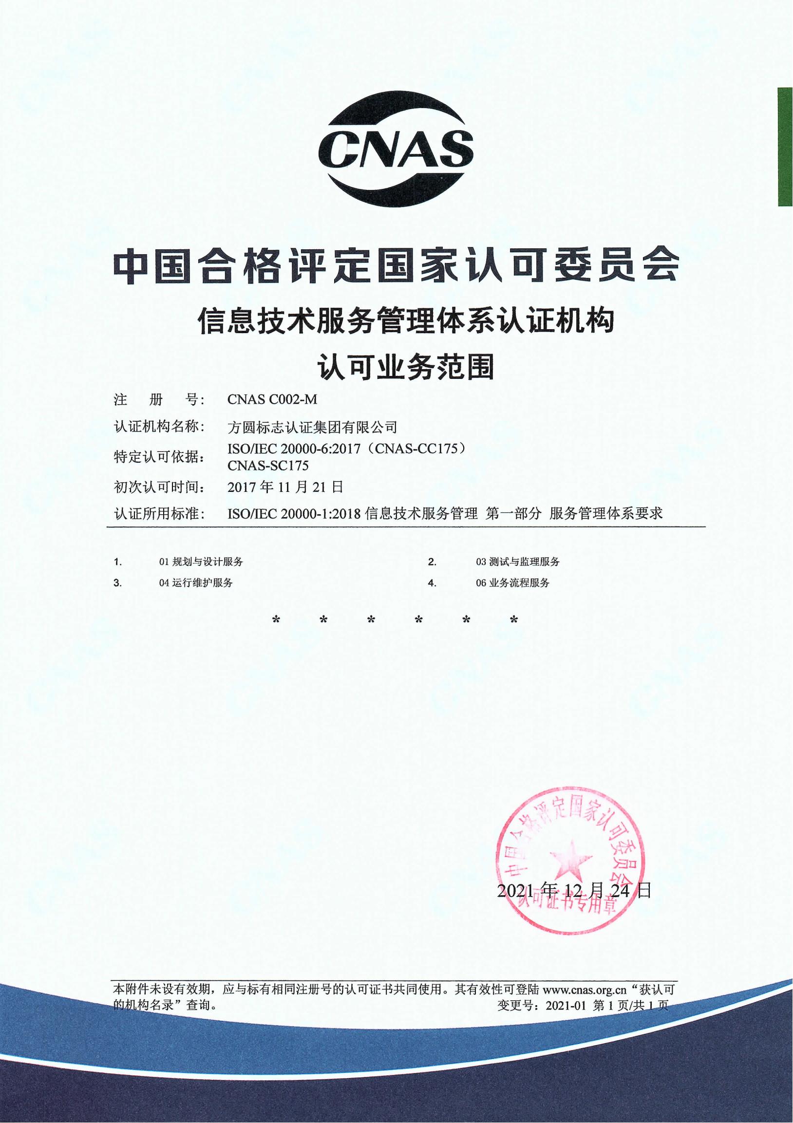 认证机构认可证书（中文）